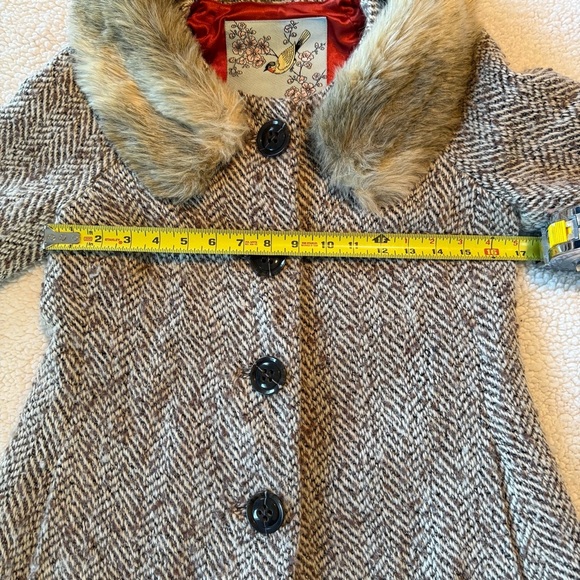 Tabitha Herringbone Swing Coat with Faux Fur Collar, Size 2 - Picture 2 of 8